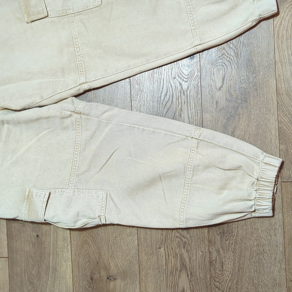 Free People Platoon Cargo Pants Khaki denim joggers jeans L - Picture 3 of 15